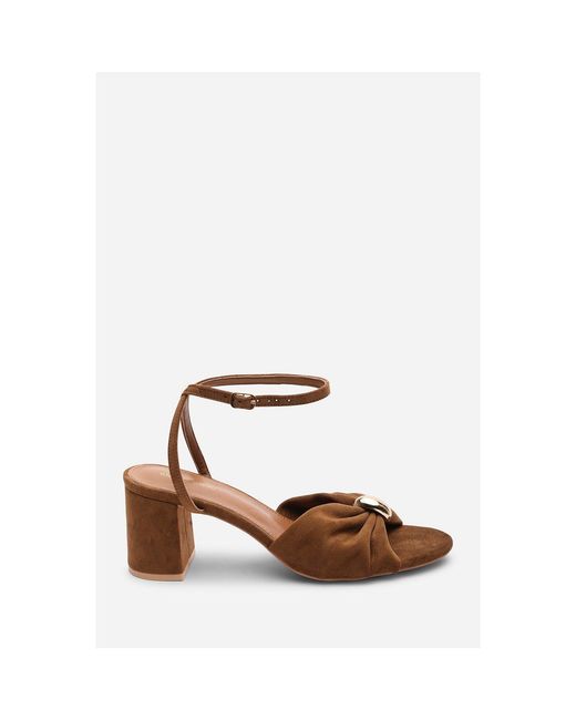 Where's That From Brown Bluebird Block Heel Ruched Buckle Suede San