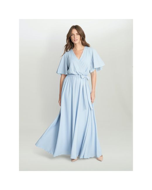 Gina Bacconi Blue Crissy Maxi Dress With Cape Sleeve