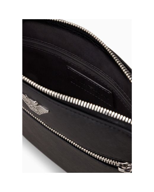 Emporio Armani Gray Regenerated Saffiano Leather Flat Shoulder Bag for men