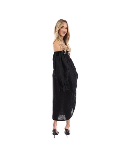 Sleeper Black Atlanta Linen Dress With Rose Detail