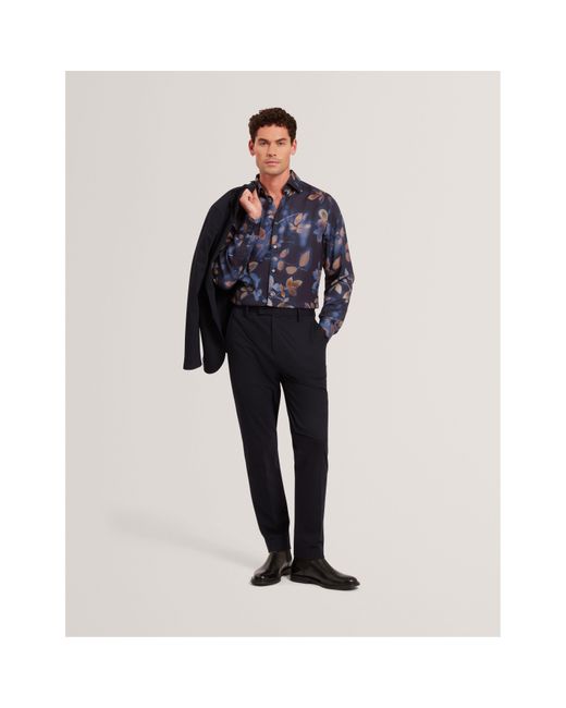 Ted Baker Blue Leaf Print Long-Sleeve Patterned Shirt for men