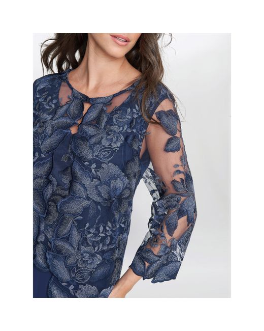 Gina Bacconi Blue Nadine Midi Length Mock Jacket Dress
