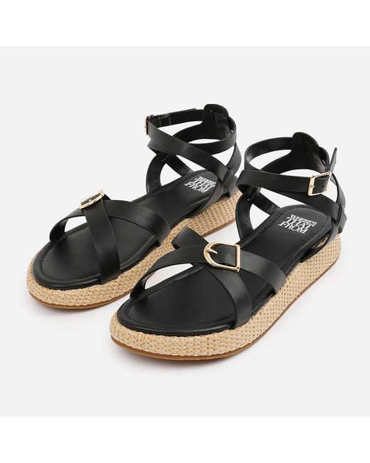 Where's That From Black Pu Alora Wide-Fit Cross-Over Buckle Strap Sa