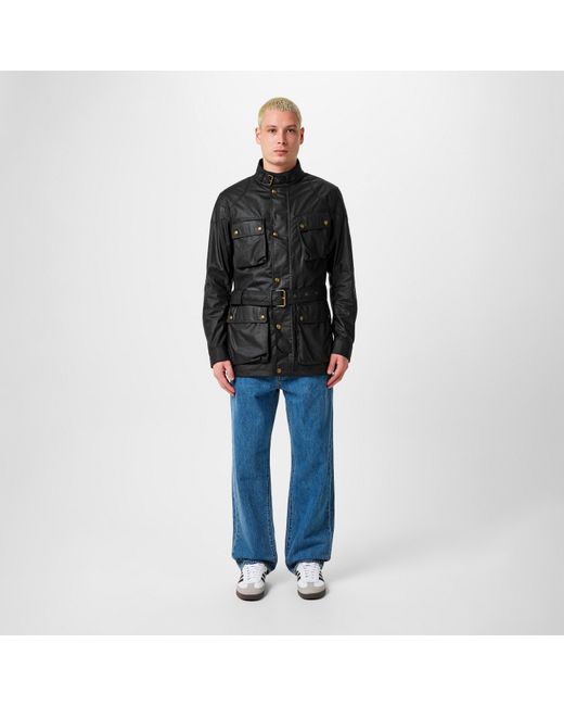 Belstaff Black Trialmaster Water And Wind Resistant Waxed Cotton Long Sleeve Wax Jacket for men