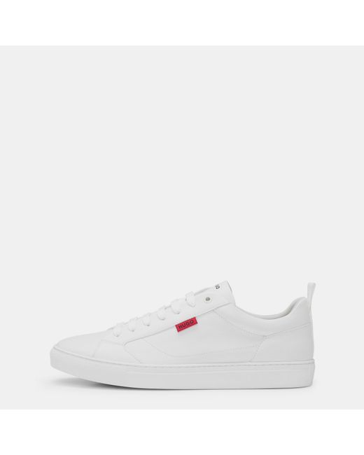 HUGO White Faux-Leather Logo Trainers for men