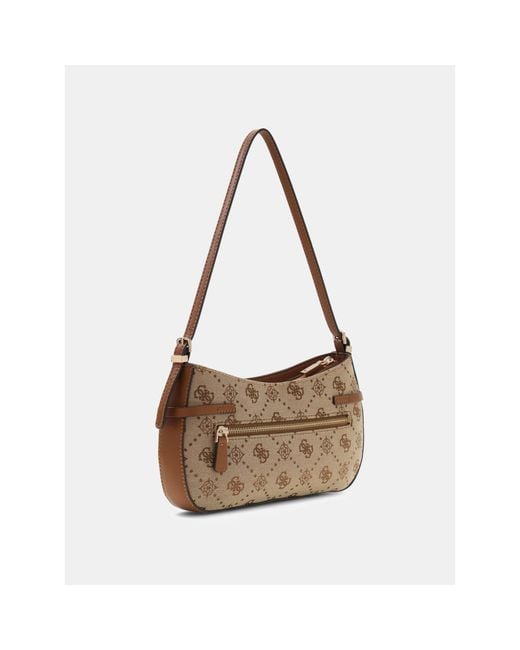Guess Melinda Logo Shoulder Bag Latte Logo Light Brown
