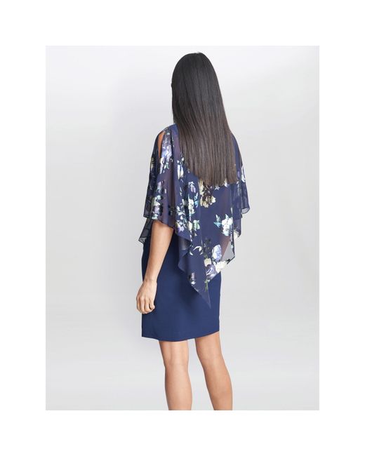 Gina Bacconi Blue Gaby Floral Printed Asymmetric Dress
