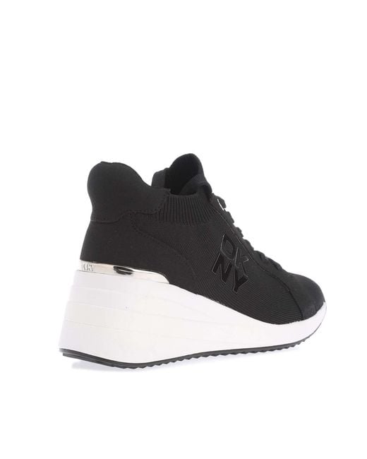 DKNY Black Kasia Lace Up Wedge Trainers Size 6.5