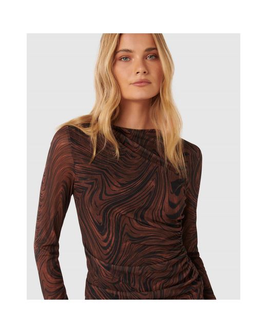 Forever New Brown Zali Ruched Mesh Long Sleeves Top