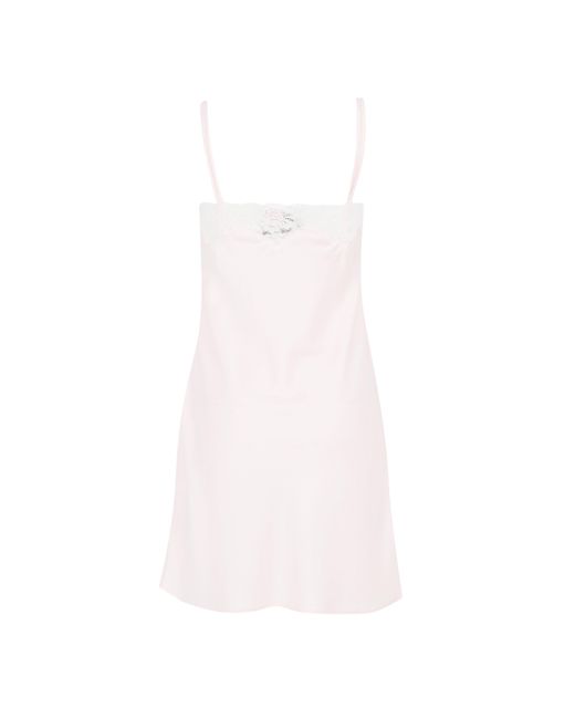 Ralph Lauren White Satin Lace-Trim Chemise