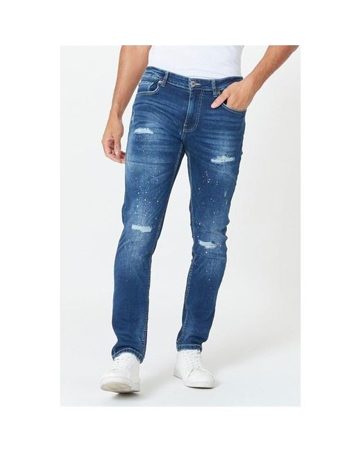 Studio Blue Relaxed Tapered Fit Splatter Print Mid Wash Jeans for men