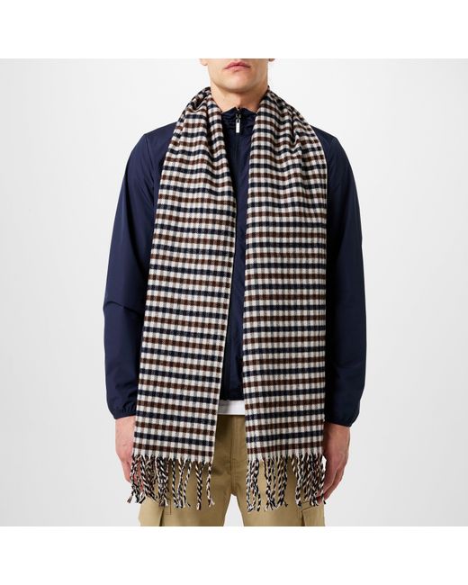 Aquascutum Blue Check Knit Scarf for men