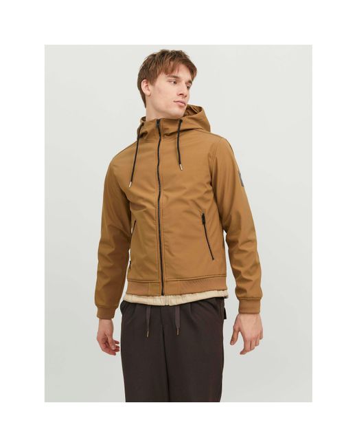 Jack & Jones Brown Zipped Hooded Softshell Jacket for men