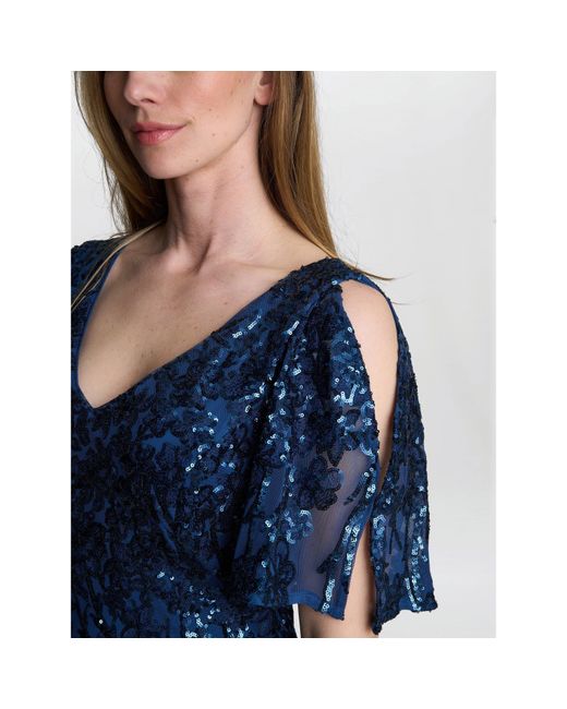 Gina Bacconi Blue Jeselle A-Line Sequin Maxi Dress