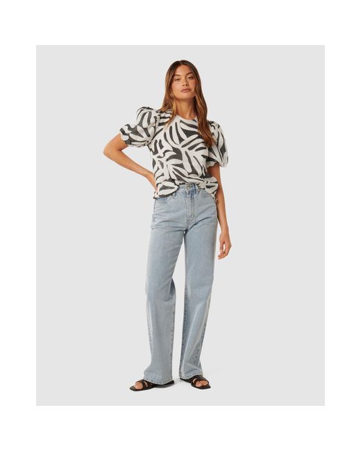 Forever New Gray Lula Puff Sleeves Top