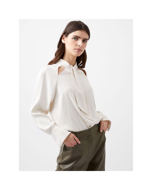 French Connection White Carmen Long-Sleeve Blouse