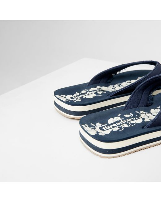 Threadbare Blue Fringe Detail Toe Post Sandals for men