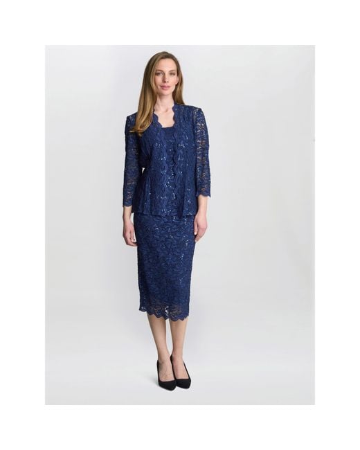 Gina Bacconi Blue Alannah Sequin Lace Shift Dress And Jacket