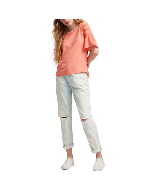 French Connection Orange Classic Crepe Pintuck Shoulder T-Shirt