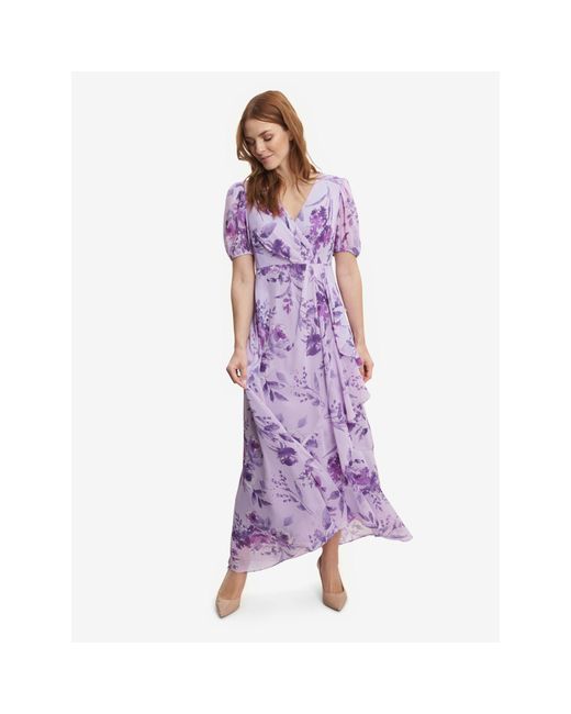 Gina Bacconi Purple Elda Long Printed Short Sleeve Dress