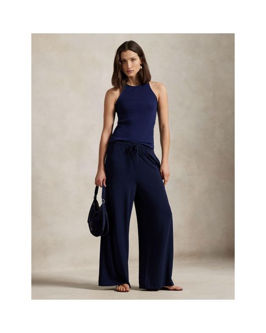 Polo Ralph Lauren Blue Stretch Jersey Wide Leg Trousers