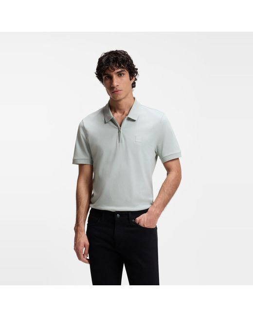 Boss Gray Short Sleeve Quarter Zip Polo Top for men