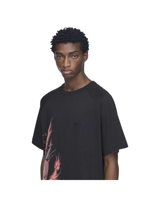 Y-3 Black Yaksha Graphic Short Sleeve Tee for men