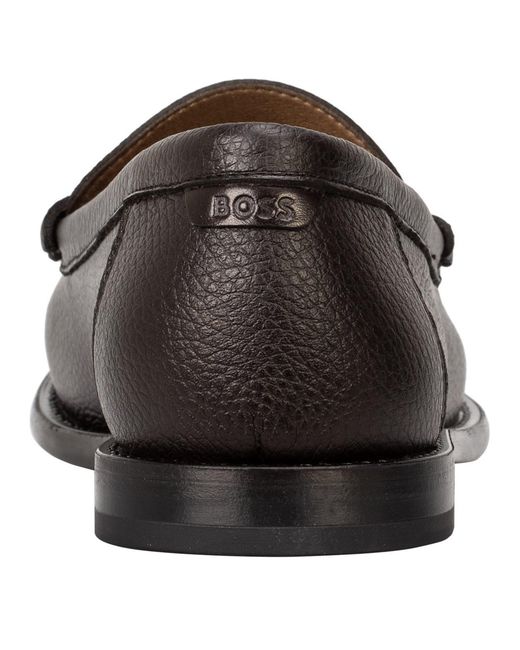 Boss Brown Leather Slip-On Loafers With Emed Logo (Tevan) for men