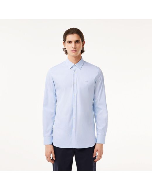 Lacoste Blue Slim Fit Striped Stretch Poplin Shirt for men