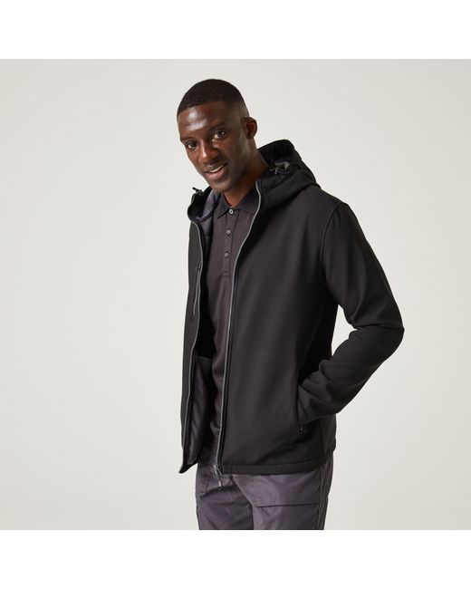 Regatta Black Navigate 2 Layer Hooded Softshell Jacket for men