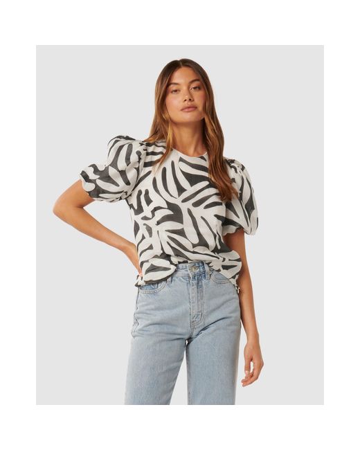 Forever New Gray Lula Puff Sleeves Top