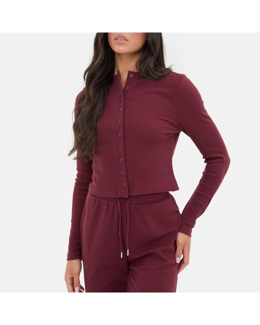 I Saw It First Red Button Front Long Sleeve Top