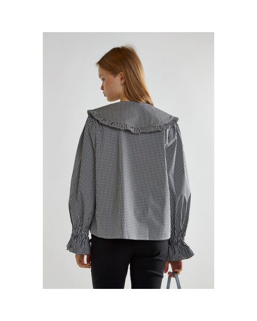 Glamorous Gray Gingham Statement-Collar Blouse