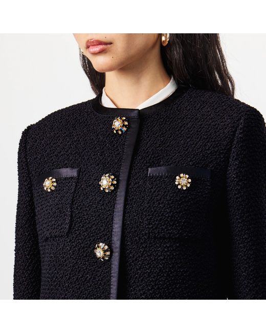 Dolce & Gabbana Black Buttoned Boucle Wool Long Sleeve Overcoat