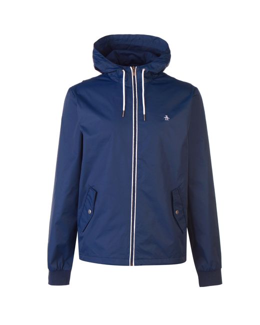Original Penguin Blue Ratner Water And Wind Resistant Hooded Long Sleeve Rain Anorak for men
