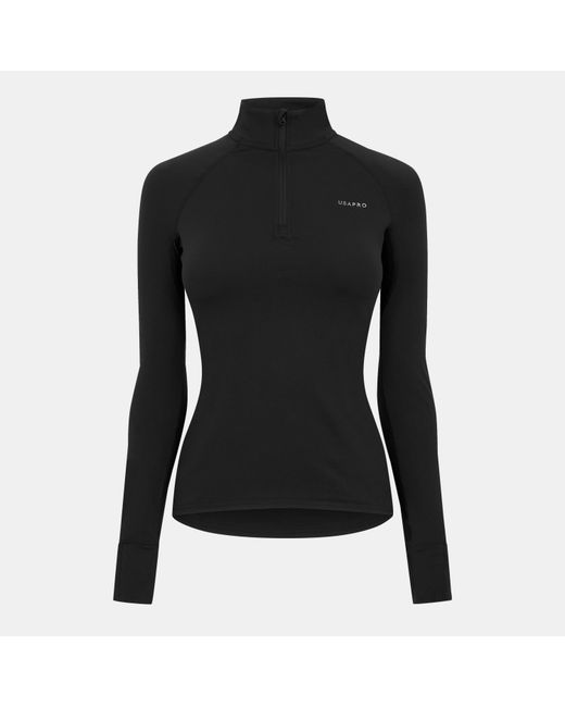 Usa Pro Black Long Sleeve Quarter Zip Top