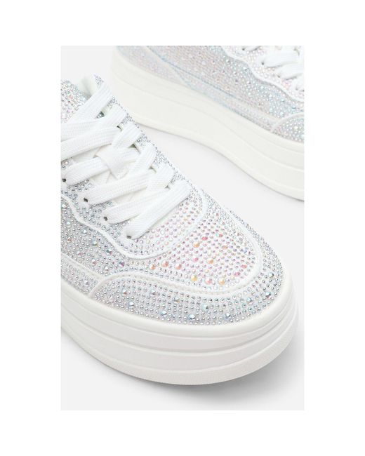 Where's That From Blue Wedge Lace Up Trainer With Diamante Detail