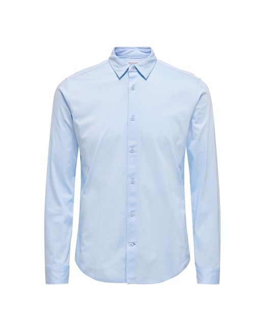 ONLY Blue Long-Sleeve Plain Shirt for men
