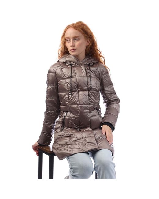 DKNY Brown Zip Front Down Filled Long Puffer Jacket