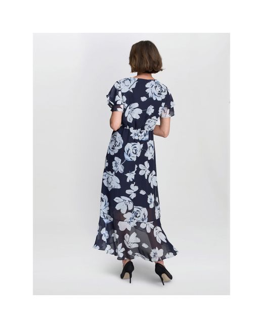 Gina Bacconi Blue Teresa Floral Chiffon Dress