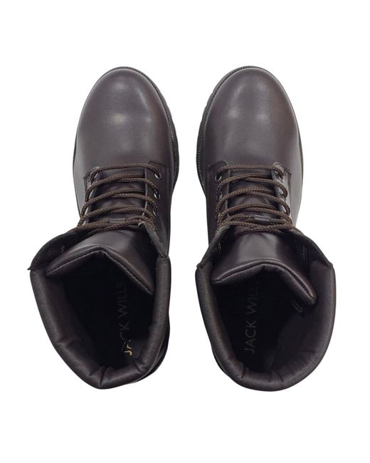 Jack Wills Black Premium Leather Block Heel Lace Up Ankle Boots