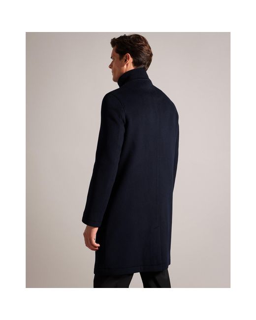 Ted Baker Blue Funnel Neck Overcoat for men