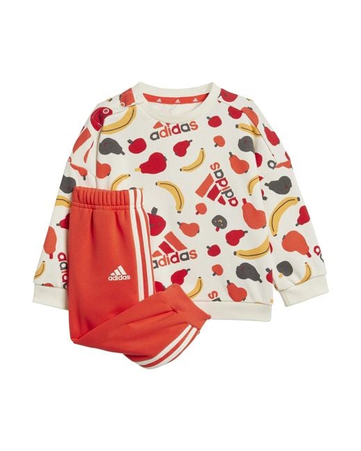 Adidas Red Essential Allover Print Joggers Set for men