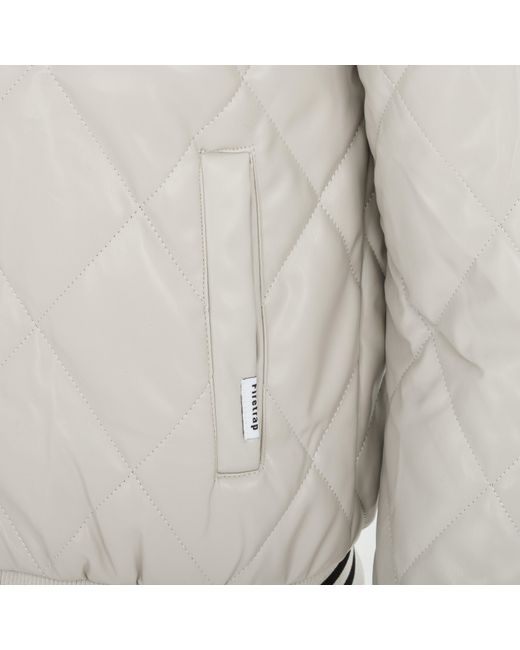 Firetrap White Faux Leather Button Long Sleeve Quilted Jacket for men