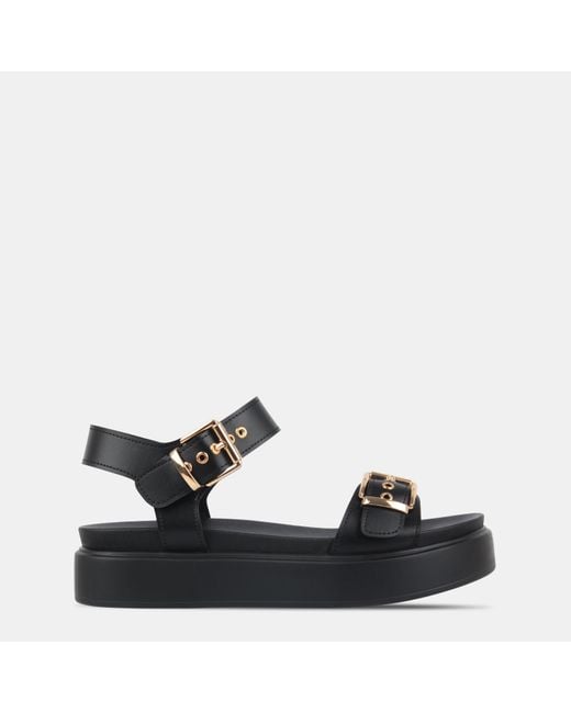Miso Black Chunky Strap Flat Sandals