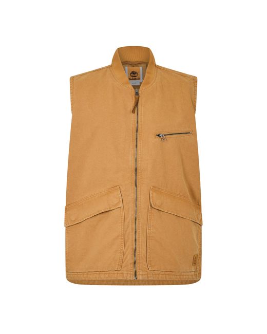 Timberland Brown Washed Canvas Gilet for men