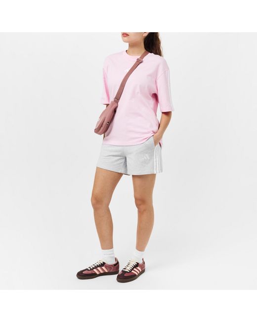 Adidas Gray Essentials 3 Stripe Shorts