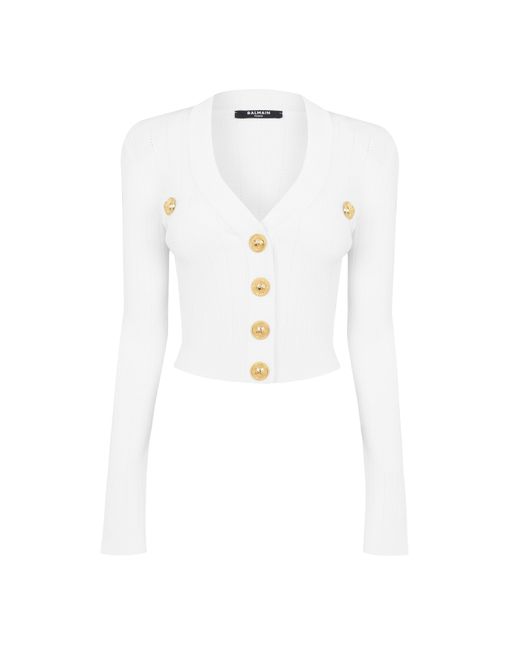 Balmain White Crop Button Cardigan