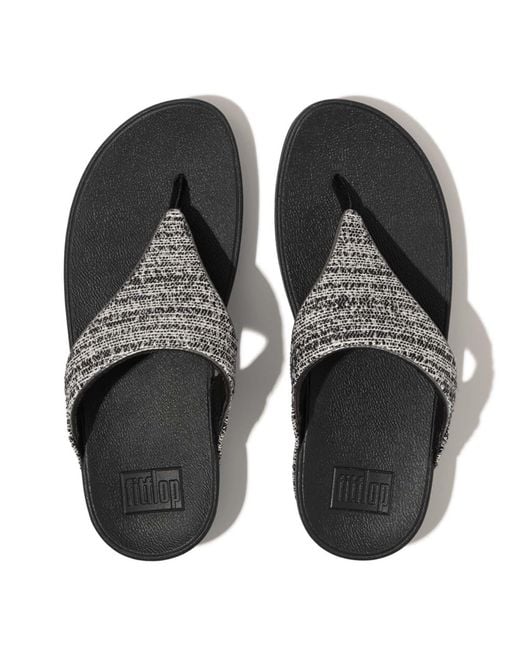 Fitflop Black Lulu Shimmerweave Toe-Post Sandals