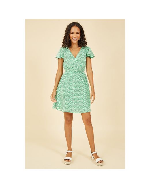 Mela London Green Ditsy Print Wrap Skater Dress